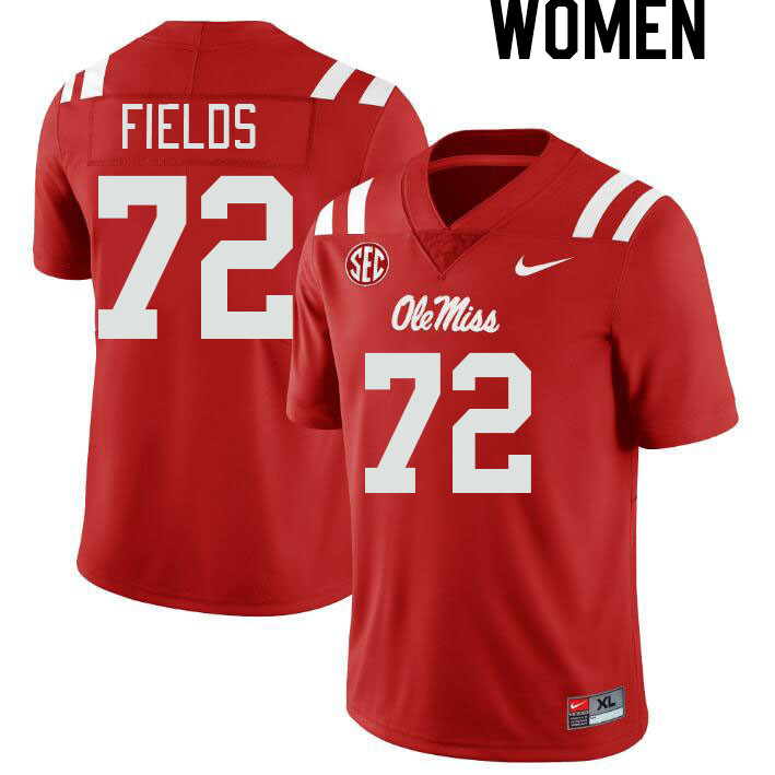 Women #72 Ethan Fields Ole Miss Rebels College Football Jerseyes Stitched Sale-Red